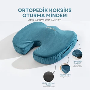 Visco Ortopedik, Kaydırmaz Tabanlı, Ofis, Araba, Koksiks Oturma Minderi, 45X34X7CM