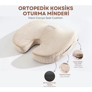 Visco Ortopedik, Kaydırmaz Tabanlı, Ofis, Araba, Koksiks Oturma Minderi, 45X34X7CM