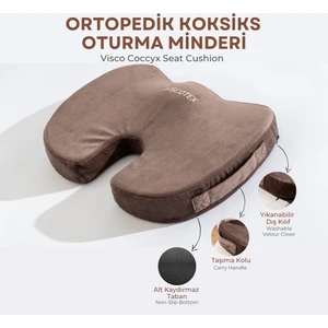 Visco Ortopedik, Kaydırmaz Tabanlı, Ofis, Araba, Koksiks Oturma Minderi, 45X34X7CM
