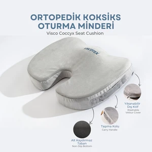 Visco Ortopedik, Kaydırmaz Tabanlı, Ofis, Araba, Koksiks Oturma Minderi, 45X34X7CM
