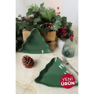Yeşil Çam Kayık Tabak 22 cm 2 Adet 308