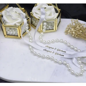 Dökülmeyen Incili Isimli Saten Beyaz Yüzük Kurdelesi Söz Kurdelesi Nişan Kurdelesi