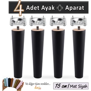 4 Adet Ahşap Ayak 15 cm Siyah M8 Civatalı Bağlantı Aparatlı Dolap Mobilya Koltuk Kanepe Destek Ayağı Ayakları