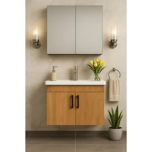 Dmz Home Concept Liventa 65 cm Ahşap Renkli, Seramik Lavabolu, Mdf Banyo Dolabı Takımı