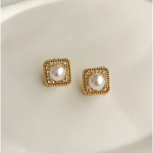 Kadın Küpe Zirkon Kare Çerçeve Inci Küpe