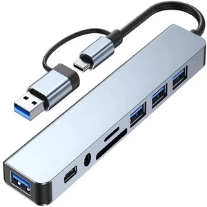 8in2 Alüminyum 4xusb 1xtype-C 3.5mm Jak Tf/sd USB Hub Çoklayıcı Telefon Macbook Çevirici