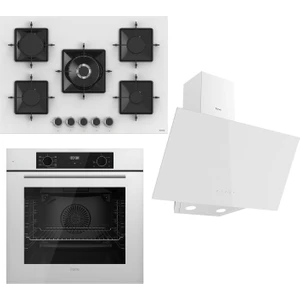 Steamart-Fryart Serisi Beyaz Set (SS036 + QBL63CB +D078) - Emaye Izgara - 75 cm Ocak