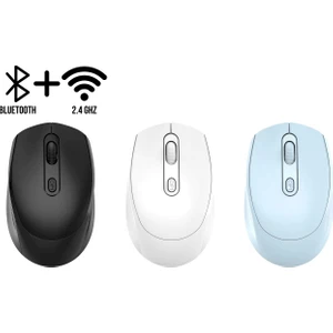 PL-1865 USB Mavi/siyah/beyaz 3 Renk 2in1 Bluetooth ve 2.4ghz Şarjlı Type-C Girişli Sessiz Kablosuz Mouse