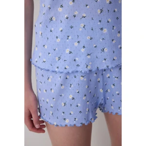 Daisies Pointel Şortlu Açık Mavi Pamuklu Pijama Takımı