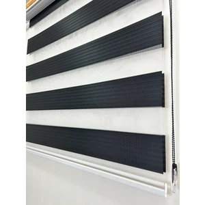 Siyah Pileli Zebra Stor Perde Ev/ofis Perdesi Aluminyum Sistem Zebra Stor Perde – Gece & Gündüz Kullanım, Kolay Montaj (Alüminyum Sistem)