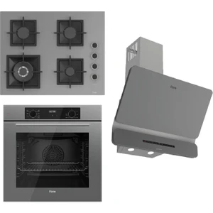 Flowart-Sılentart Serisi Gri Set (SC408-WFA + QBL63CPR +D082-SA) - Döküm Izgara / 65 cm Ocak
