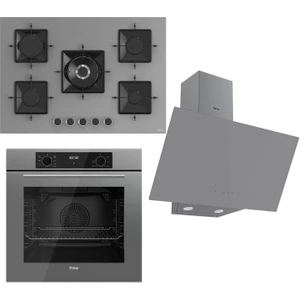 Flowart Serisi Gri Set (SS038 + QBL63CPR +D079 ) - Döküm Izgara / 75 cm Ocak