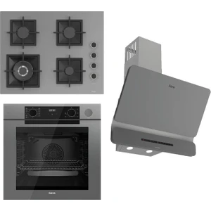 Steamart-Fryart-Sılentart Serisi Gri Set (SC408-WFA + QEP64CPR +D082-SA) - Döküm Izgara / 65 cm Ocak