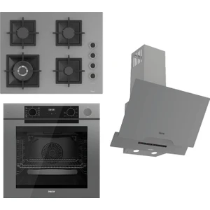 Steamart-Fryart-Sılentart Serisi Gri Set (SC408-WFA + QEP64CPR +D065-SA) - Döküm Izgara / 65 cm Ocak