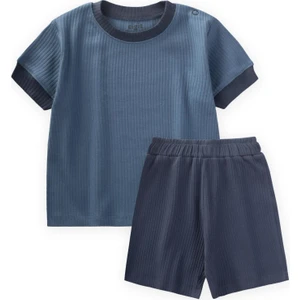 Garnili Fitilli T-Shırt Takım 1-5 Yaş Indigo Mavi