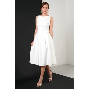 Bisiklet Yaka Regular Fit Cepli Pileli Midi Elbise Bayan Elbise 6051963