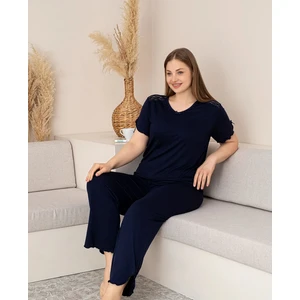 Büyük Beden Battal Kısa Kol Bambu Kadın Pijama Takımı