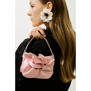Çiçekli Saten Abiye Mini Çanta Pudra