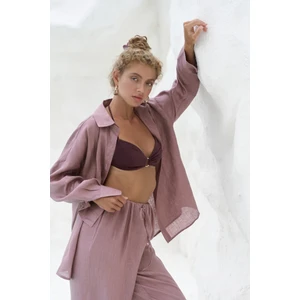 Jelsomina Oversize Açık Bordo Keten Gömlek Pantolon Takım