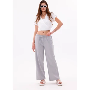 Genius Store Kadın Pantolon Geniş Paça Pamuklu Viskon Cepli Pantolon Beli Lastikli Genişpaça-Pantolon