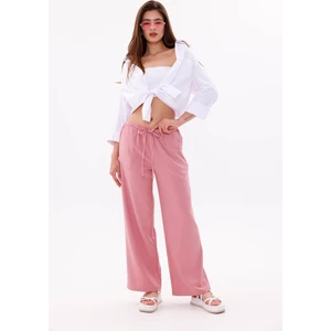 Genius Store Kadın Pantolon Geniş Paça Pamuklu Viskon Cepli Pantolon Beli Lastikli Genişpaça-Pantolon