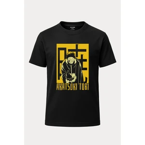 nirvoda Akatsuki Tobi Obito Naruto Baskılı Loose Fit Bisiklet Yaka Unisex Tişört Siyah