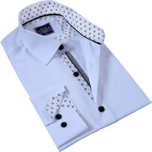 Beyaz Yaka Içi Siyah Geometrik Desenli Slim Fit Erkek Gömlek