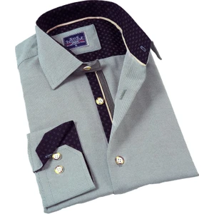 Su Yeşili Yaka ve Manşet Içi Lacivert Detaylı Oxford Slim Fit Erkek Gömlek