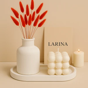 Larina Hediyelik Dekoratif Seramik Vazo Bubble Mum Seti Minimalist Masa Üstü Ev Hediyelik
