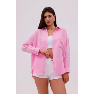 Genius Store Oversize Basic Müslin Kadın Gömlek Kadın-Müslin-Gömlek