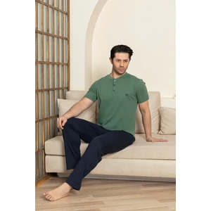 Erkek 3 Düğmeli %100 Pamuk Yazlık Kısa Kol Cepli Pijama Takımı