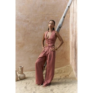 Lvdovila Tarçın Keten Crop Yelek Pantolon Takım