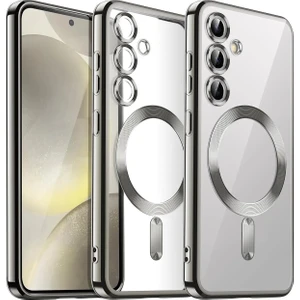 Samsung Galaxy A26 Kılıf Magsafe Wirelles Şarj Destekli Parlak Renkli Kenarlı Arkası Şeffaf Lensli Silikon