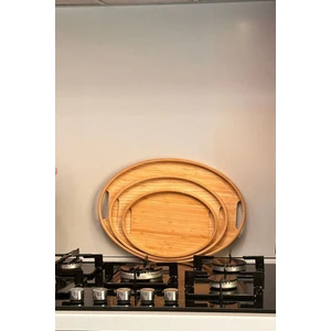 Bambu Oval 3'lü Tepsi Seti. Küçük Tepsi: 20x29 cm. Orta Tepsi: 26x36 cm. Büyük Tepsi: 31x45 cm
