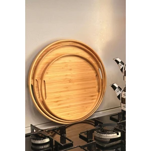 Yuvarlak Bambu Tepsi 3'lü Set, 30 cm, 35 cm ve 38 cm Çaplarında 3 Adet Bambu Tepsi, Tutamaçlı