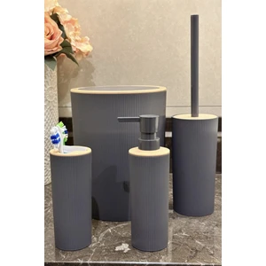 Lüks 4'lü Banyo Seti, Şık Tasarımlı Banyo Takımı; Çöp Kovası, Wc Fırçalık, Sıvı Sabunluk, Diş Fırçalık