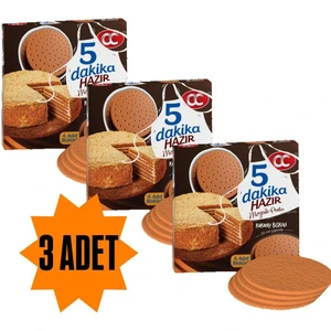 3 Adet 5 Dakika Hazır Mozaik Pasta - 20 cm Çapında 4 Kat Kakaolu Pasta Tabanı Bisküvisi