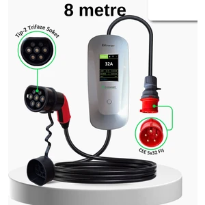 Taşınabilir Şarj Cihazı 22 Kw / 3P-32A / 8m Kablolu / Tip-2 / 5X32A Fiş / 380V Ac / Ev Tipi Dönüştürücü Kablo ve Taşıma Çantası Hediyeli 0 Yorum