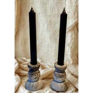 Mumlar Dahil 2 Li Siyah Beyaz Renk Geçişli Şamdan ve Siyah Şamdan Mum