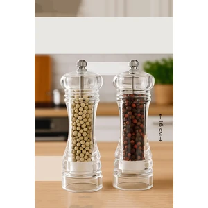 Baharat Öğütücü - Baharat Karabiber Tuz Değirmeni Ahşap Akrilik Kristal 2 Li Set 721773
