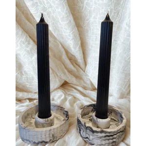 Mumlar Dahil 2 Li Siyah Beyaz Renk Geçişli Şamdanlık ve Siyah Şamdan Mum 
