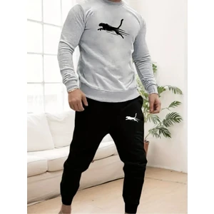 Eşofman Takımı Panter Baskılı Unisex Kışlık Kalın Pamuklu Sweatshirt ve Eşofman Altı 2' Li Set