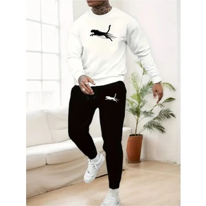 Eşofman Takımı Panter Baskılı Unisex Kışlık Kalın Pamuklu Sweatshirt ve Eşofman Altı 2' Li Set