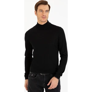 Erkek Siyah Slim Fit Yarım Balıkçı Basic Triko Kazak 50229754-VR046