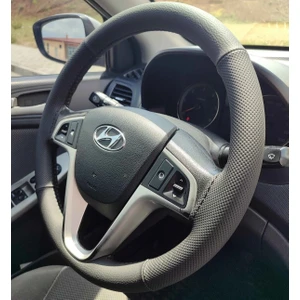 Dikişli Direksiyon Kılıfı Siyah Deri Noktalı Deri Siyah Dikişli Hyundai Accent Blue Için