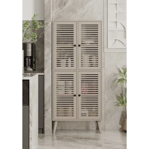 Deneb Mdf Kum Taşı Rengi 4 Kapaklı(Panjur Kapak) Ahşap Ayaklı Kiler Dolabı