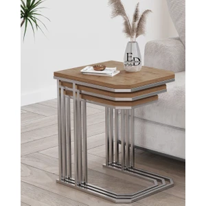 Lyon 3'lü C Zigon Sehpa Gümüş Metal - Atlantik Çam Tabla
