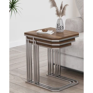Lyon 3'lü C Zigon Sehpa Gümüş Metal - Barok Tabla