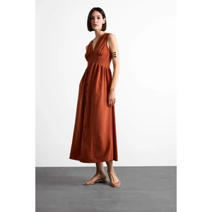 V Yaka Düğmeli Kolsuz Maxi Elbise F7453AX25HS