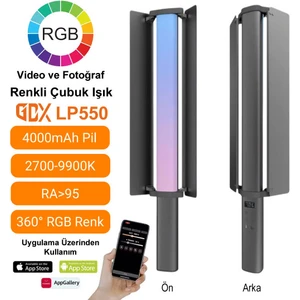 Gdx LP550 Rgb LED Şarj Edilebilir Fotoğrafçılık ve Video Için Renkli Işık Çubuğu
